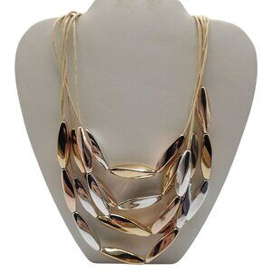 St. Thomas Silver Gold Tone Metal Abstract Beads Layered Necklace